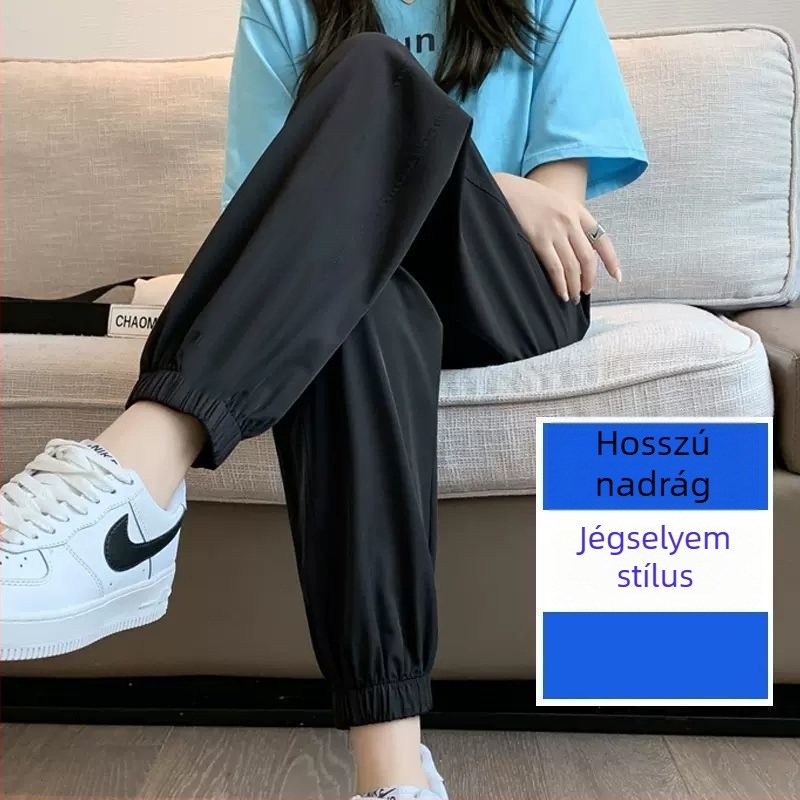 Női nyári gyorsan száradó sportnadrág ice-silk anyagból, könnyű, lantern-stílusú laza szabás, napvédelmi