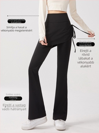 Női elasztikus leggings, magas derekú, enyhén bővülő szárú, húzózsinórral, jóga és hétköznapi viseletre
