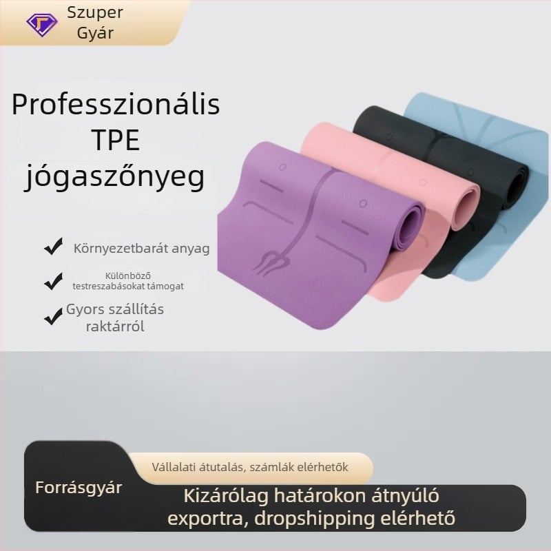 Monokróm jóga matrac, testtartás vonalakkal, 6mm, TPE, csúszásmentes felület