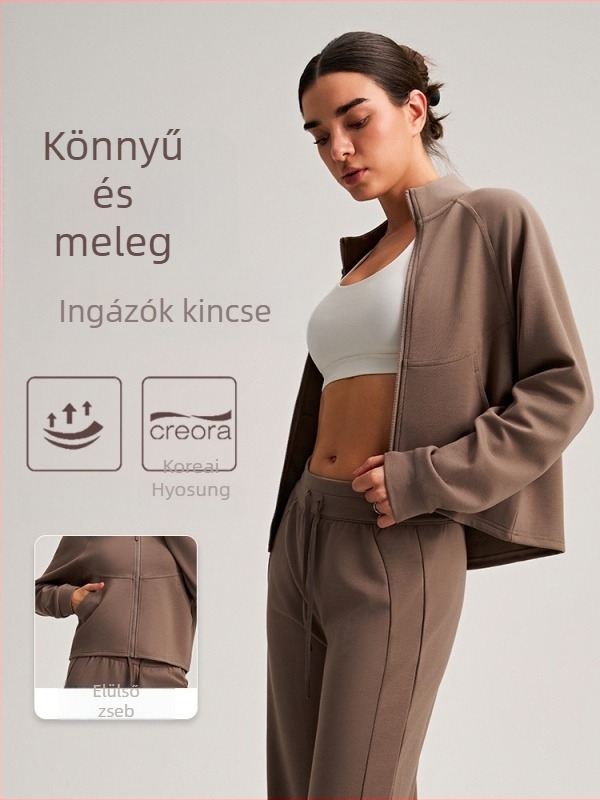 Női őszi-téli sportos dzseki magas gallérral, hosszú ujjú, szűk fazon, nagy zsebek, lazább mindennapi stílus