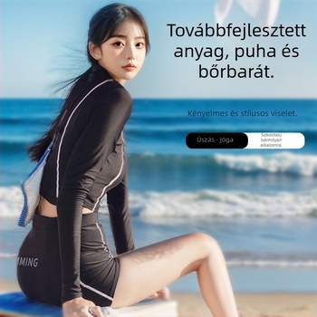 Női fekete két részes fürdőruha snorkelhez, búvárkodáshoz és szörfözéshez, hosszú ujjú, UV védelem, gyorsan száradó