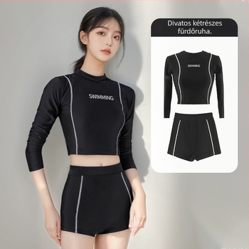 Női fekete két részes fürdőruha snorkelhez, búvárkodáshoz és szörfözéshez, hosszú ujjú, UV védelem, gyorsan száradó