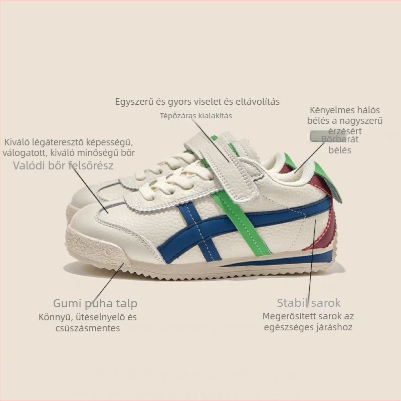 Valódi bőr gyerek Forrest Gump cipő – 2025 tavasz–ősz modell, fehér uniszex sportcipő gyermekeknek, csúszásmentes talppal