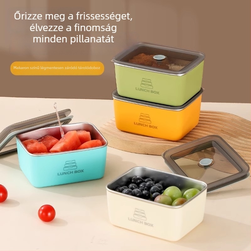 Kétszintes rozsdamentes acél tároló fedéllel, zárható, fűszerekhez, hordozható gyümölcs- és aszalt gyümölcs tároló