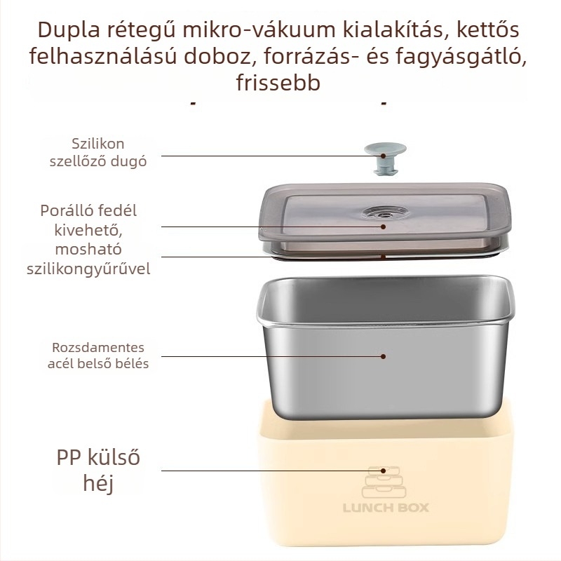 Kétszintes rozsdamentes acél tároló fedéllel, zárható, fűszerekhez, hordozható gyümölcs- és aszalt gyümölcs tároló