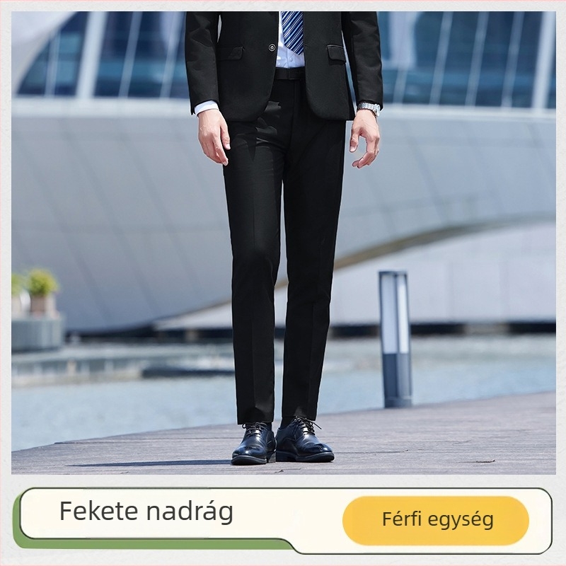 Fekete uniszex irodai nadrág egyenes szabású, tavasz–ősz
