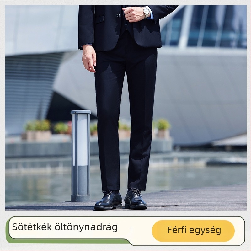 Fekete uniszex irodai nadrág egyenes szabású, tavasz–ősz