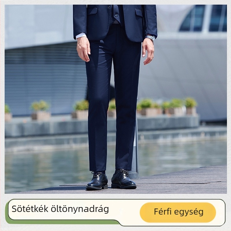 Fekete uniszex irodai nadrág egyenes szabású, tavasz–ősz