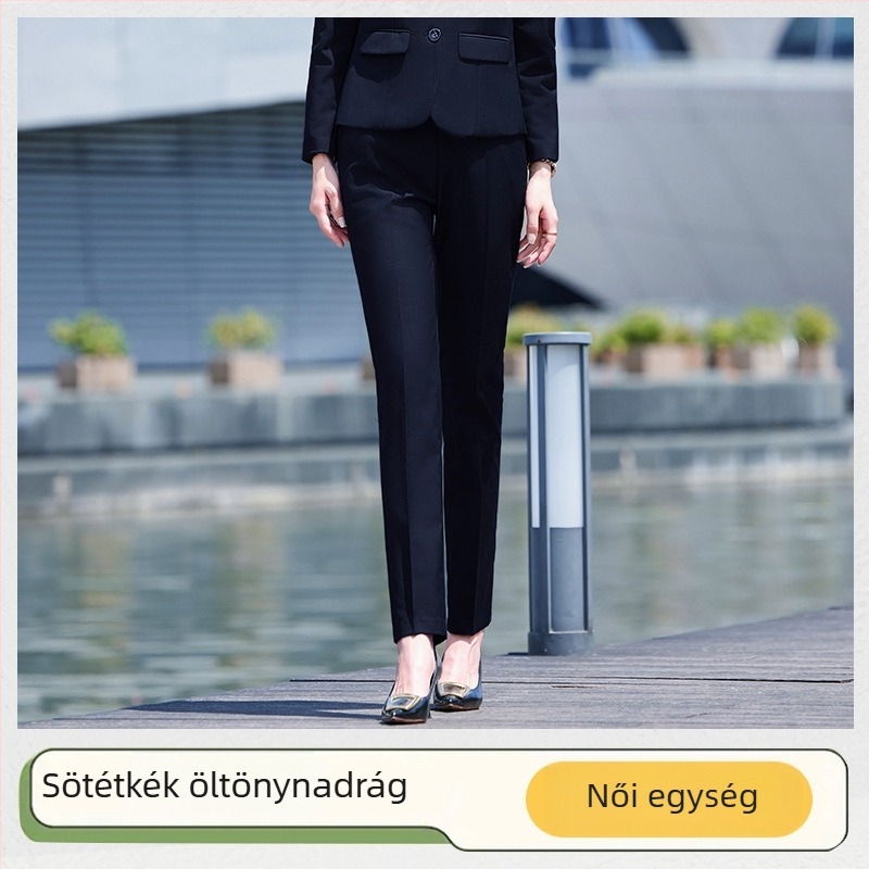 Fekete uniszex irodai nadrág egyenes szabású, tavasz–ősz