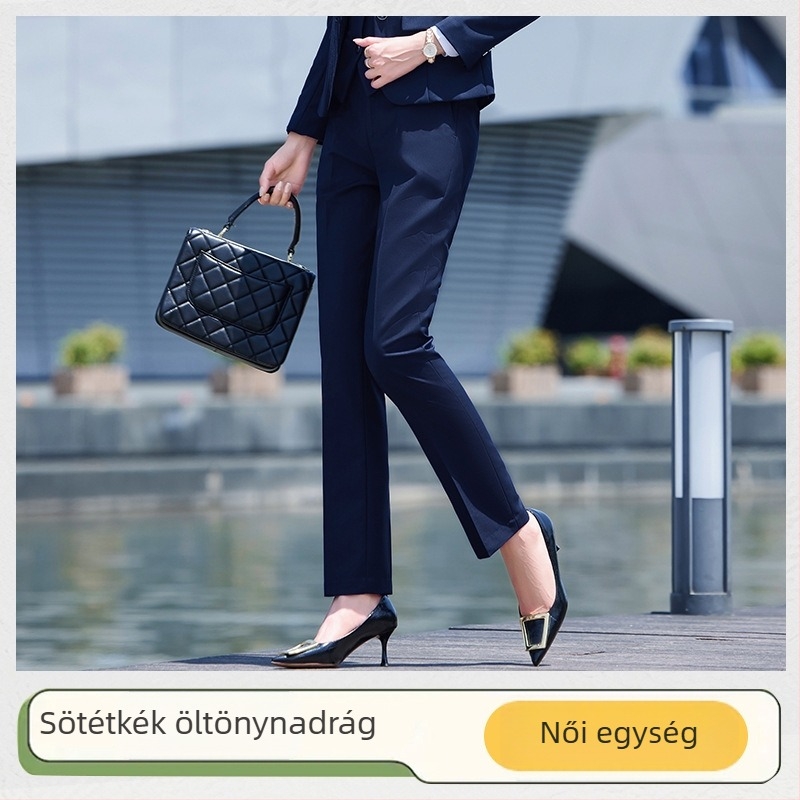 Fekete uniszex irodai nadrág egyenes szabású, tavasz–ősz