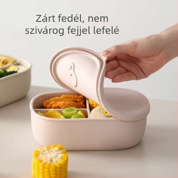 FaSoLa szilikon ebédes doboz, téglalap alakú, három rekeszes, zárható és hordozható, mikróban használható, 800–1000 ml