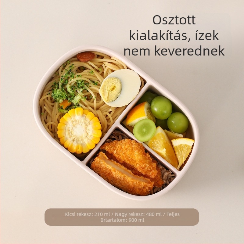 FaSoLa szilikon ebédes doboz, téglalap alakú, három rekeszes, zárható és hordozható, mikróban használható, 800–1000 ml