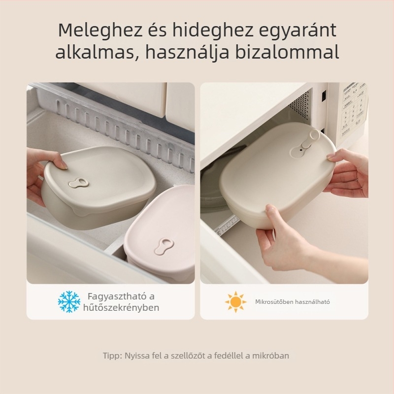 FaSoLa szilikon ebédes doboz, téglalap alakú, három rekeszes, zárható és hordozható, mikróban használható, 800–1000 ml