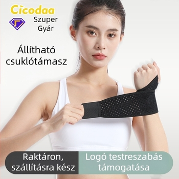 Néoprén csuklóvédő perforált, légáteresztő, sporthoz, körbefogó kialakítás hüvelykujj-zárral