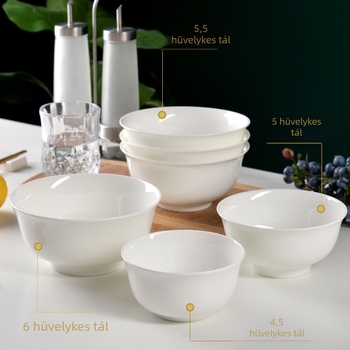 Tiszta fehér csontporcelán rizses tál, kerámia kis leves- és nudli tál, otthoni étkezési készlet, modern fehér