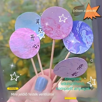 Kézzel készített mini lakkozott kézi ventilátor — kerek formájú gyermekeknek, közös szülő‑gyermek festéshez