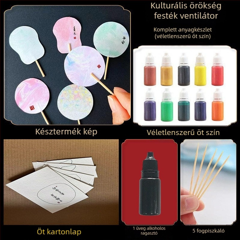 Kézzel készített mini lakkozott kézi ventilátor — kerek formájú gyermekeknek, közös szülő‑gyermek festéshez