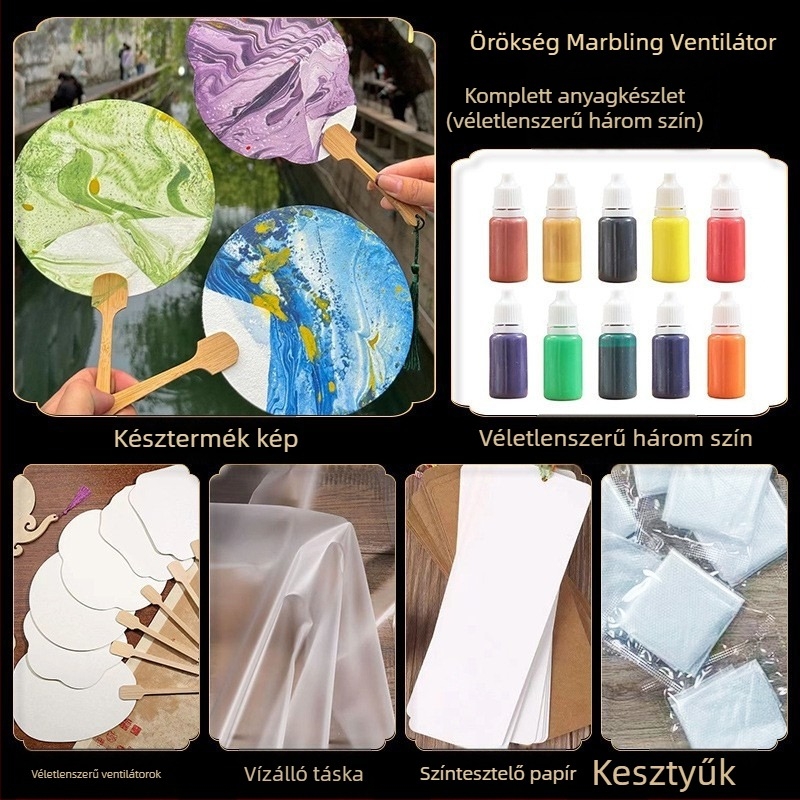Kézzel készített mini lakkozott kézi ventilátor — kerek formájú gyermekeknek, közös szülő‑gyermek festéshez
