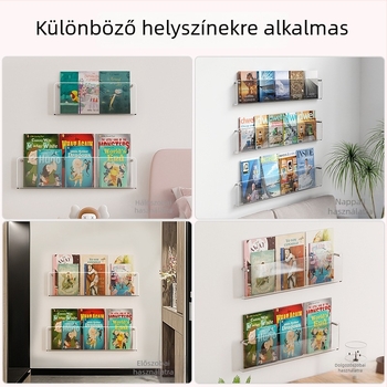 Fali könyvespolc fúrás nélkül, kreatív falra szerelhető kiállítási polc, átlátszó akril falipolc, gyerekeknek szóló könyvpolc