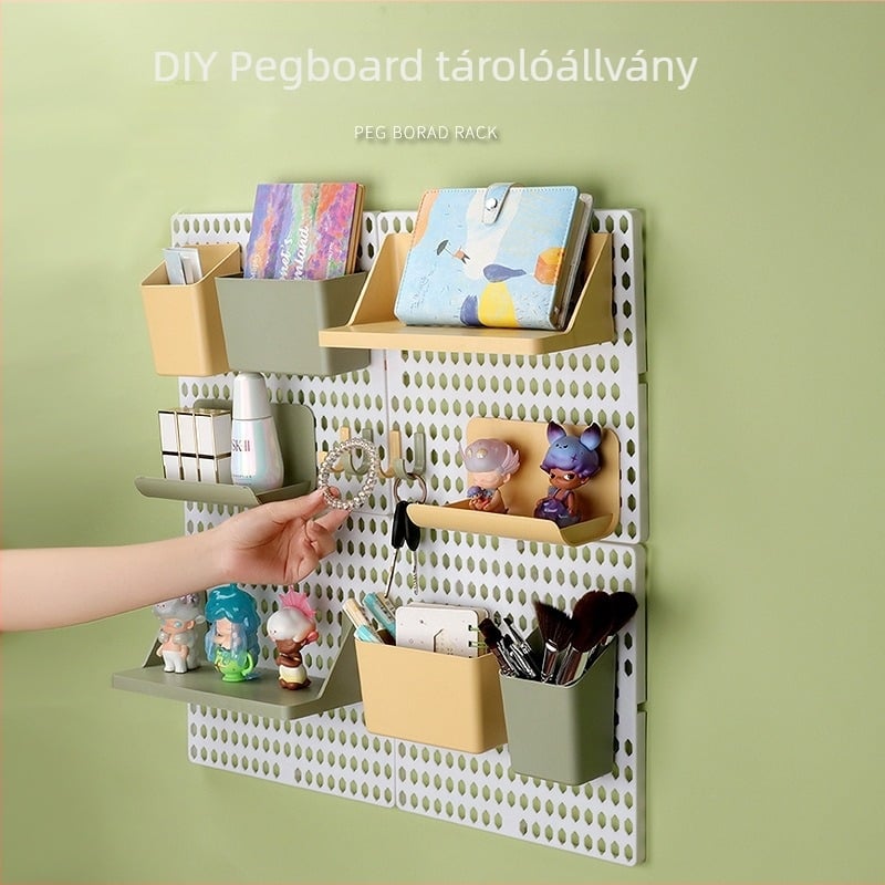 Lyukmentes pegboard falra szerelhető polc – otthoni, kollégiumi, konyhai és fürdőszobai tároló