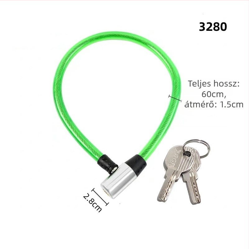 Kerékpárkábelzár 2280, puha zár, acélhuzalos bevonattal, többfunkciós, lopás elleni védelem