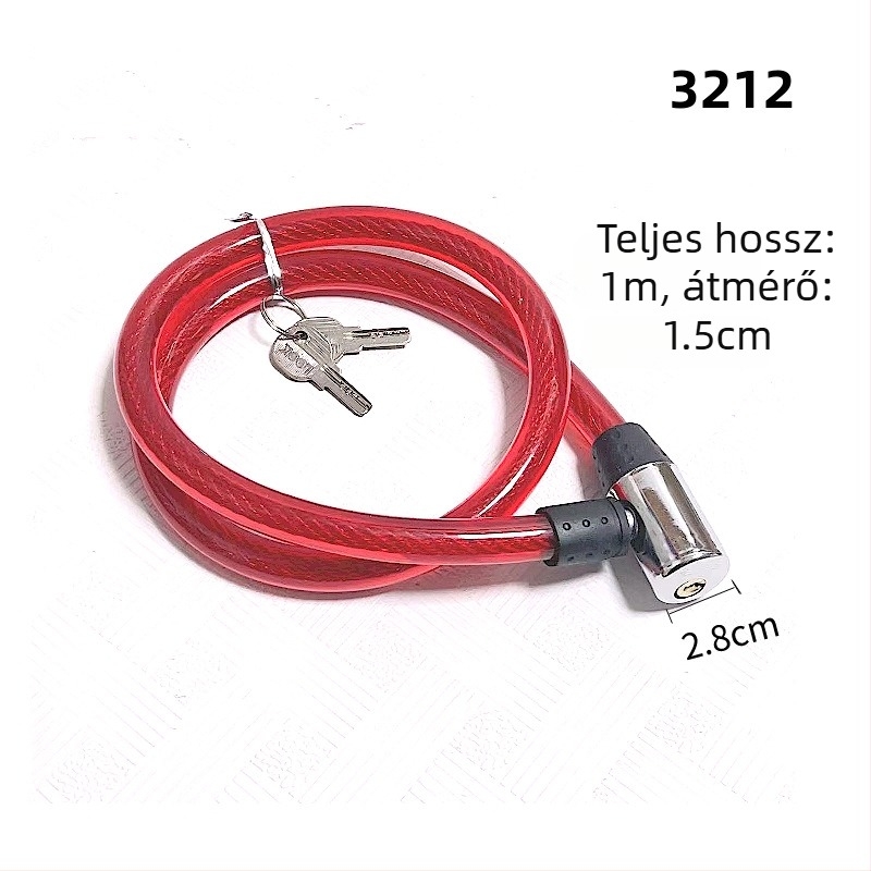 Kerékpárkábelzár 2280, puha zár, acélhuzalos bevonattal, többfunkciós, lopás elleni védelem
