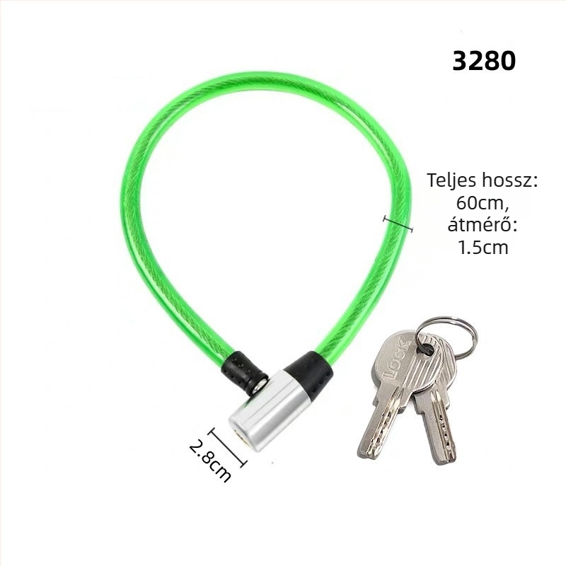 Kerékpárkábelzár 2280, puha zár, acélhuzalos bevonattal, többfunkciós, lopás elleni védelem
