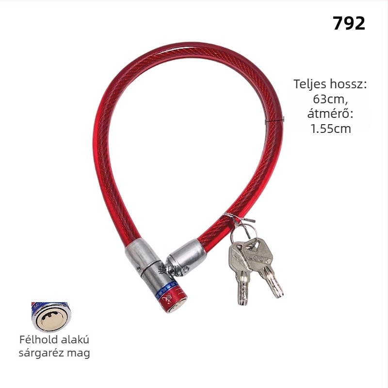 Kerékpárkábelzár 2280, puha zár, acélhuzalos bevonattal, többfunkciós, lopás elleni védelem