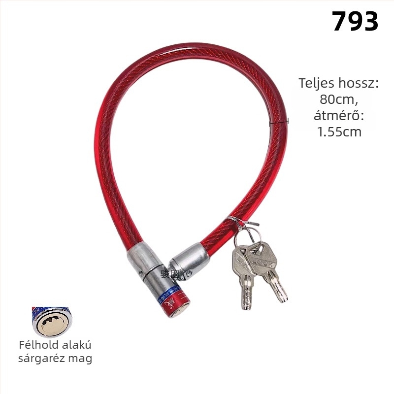 Kerékpárkábelzár 2280, puha zár, acélhuzalos bevonattal, többfunkciós, lopás elleni védelem
