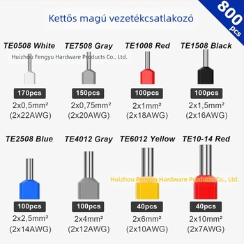 Cső típusú kettős vezetékes előszigetelt terminálblokk-készlet, európai hidegpréselt réz terminálokkal, 800 darabos dobozban