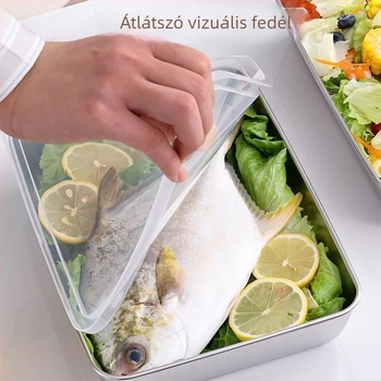 Élelmiszerbiztos rozsdamentes acél téglalap alakú tálfedővel, konyhai és hűtő tároláshoz