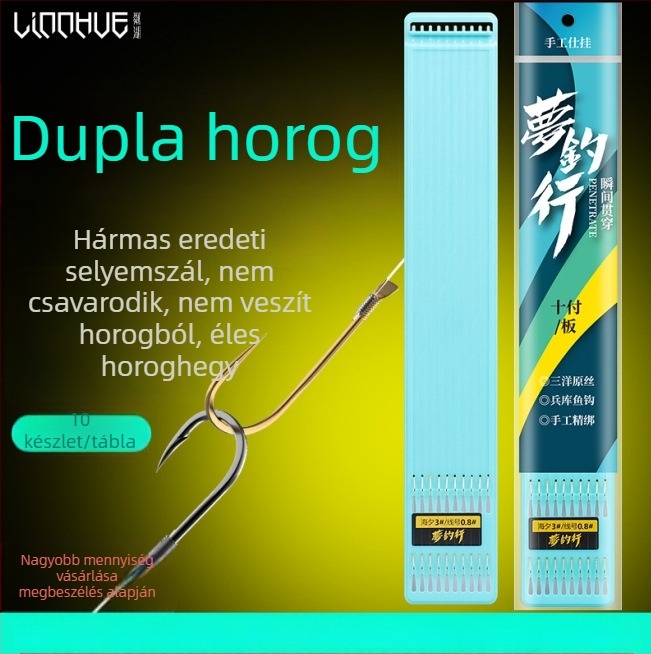 Kézzel készített horgászhorog vezetőelőkével, dupla horog, készlet Izu és Iseni horogokhoz