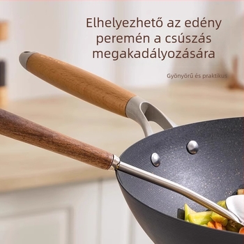 Hosszú nyelű gombás spatula, 304 rozsdamentes acélból, konyhai spatula fa nyéllel