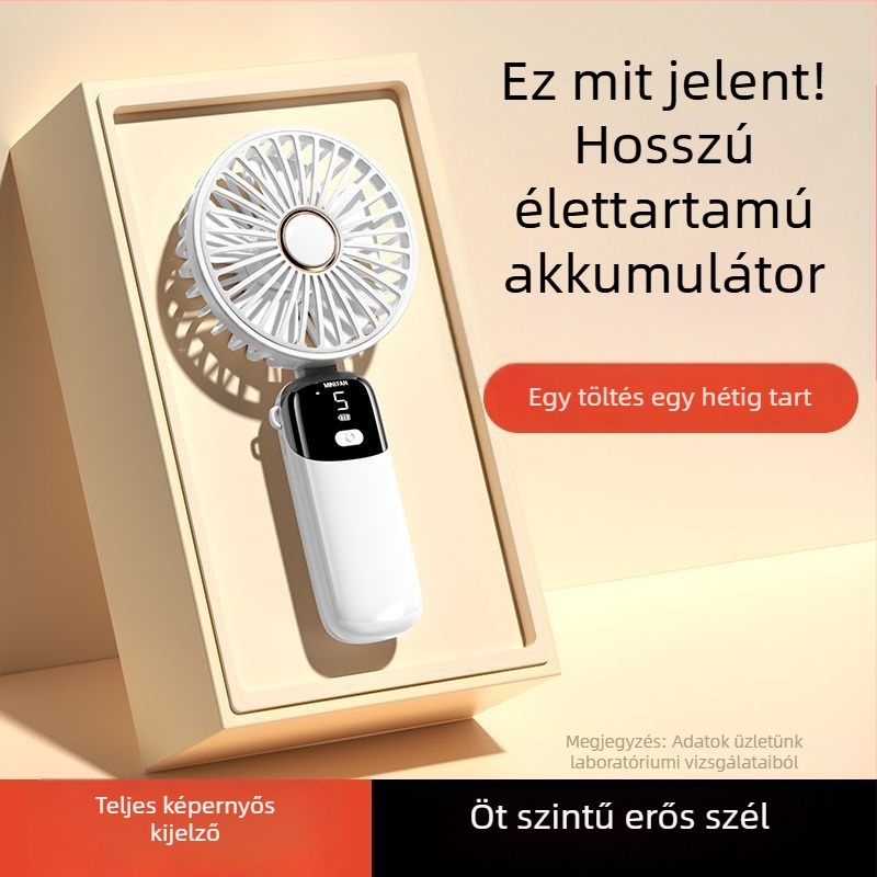 KESIJAR Kézi összecsukható ventilátor, hordozható USB ventilátor beépített 6000mAh akkumulátorral, 5 lapát, 5 sebesség, Brushless motor, ABS ház, 6–8 óra üzemidő