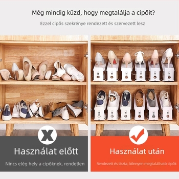 Kétrétegű cipőállvány, helytakarékos, állítható, könnyen összeszerelhető, otthoni és diákkollégiumi tárolási megoldás