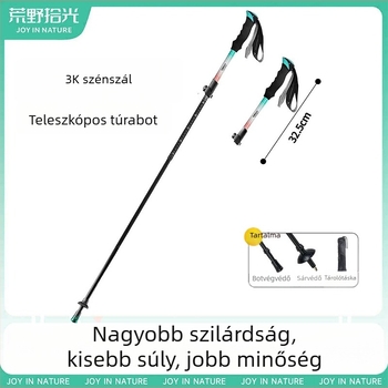 Szénszálas háromrészes teleszkópos túrabot, ultrakönnyű, kültéri használatra, uniszex