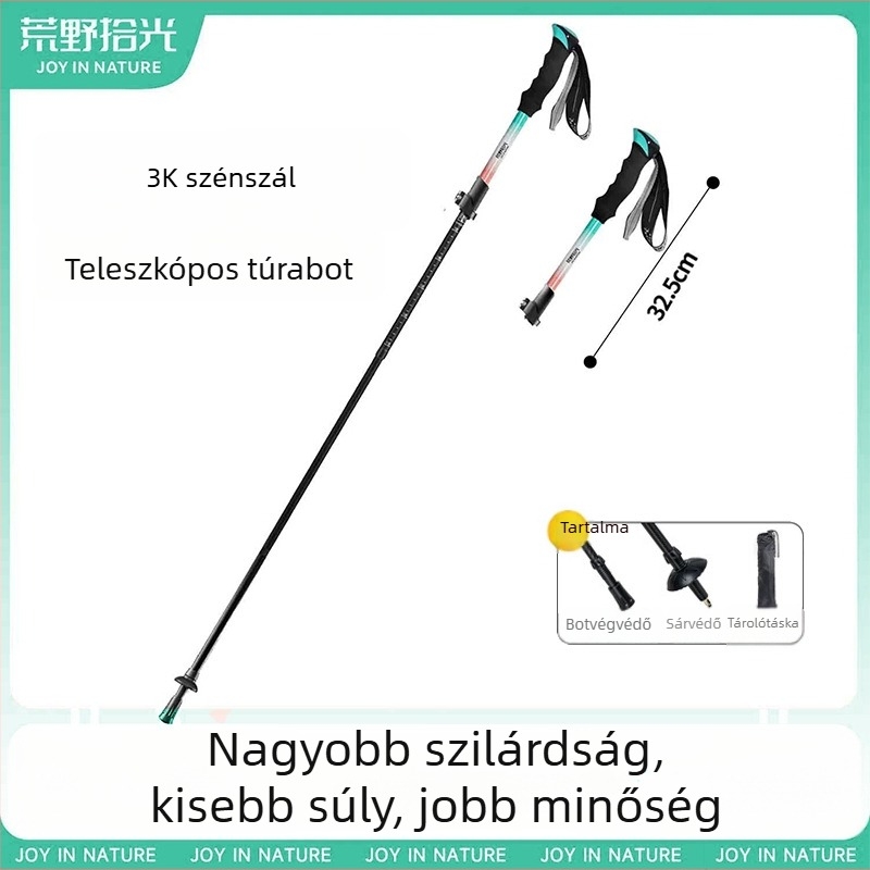 Szénszálas háromrészes teleszkópos túrabot, ultrakönnyű, kültéri használatra, uniszex