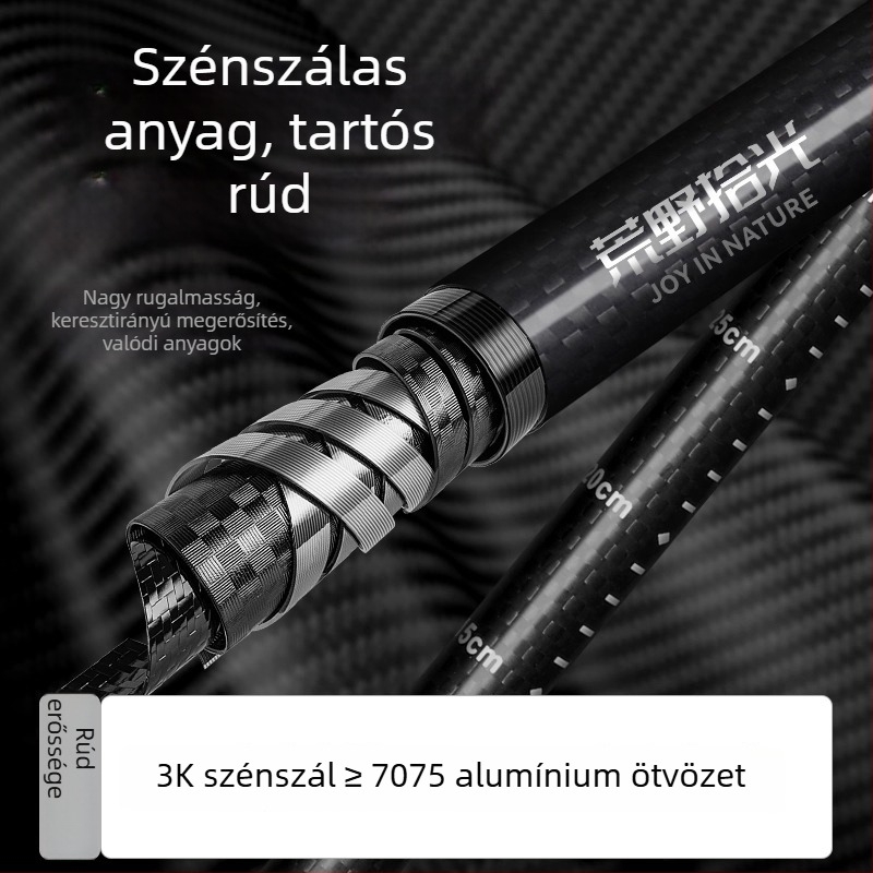 Szénszálas háromrészes teleszkópos túrabot, ultrakönnyű, kültéri használatra, uniszex
