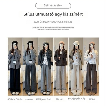 Szürke női nadrág fleece-betéttel, meleg őszi-téli időszakra, laza szabású