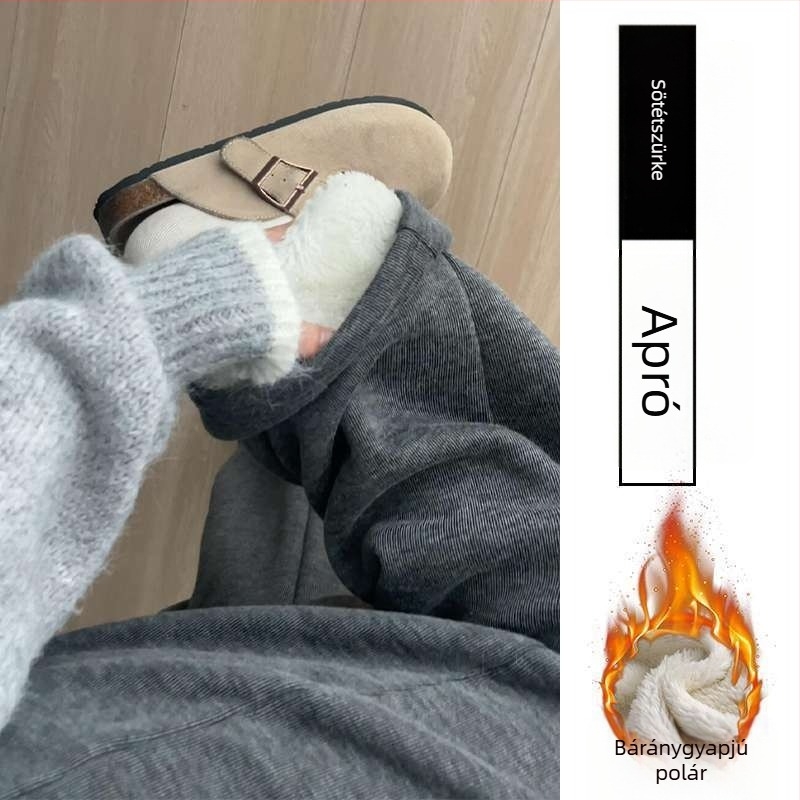 Szürke női nadrág fleece-betéttel, meleg őszi-téli időszakra, laza szabású