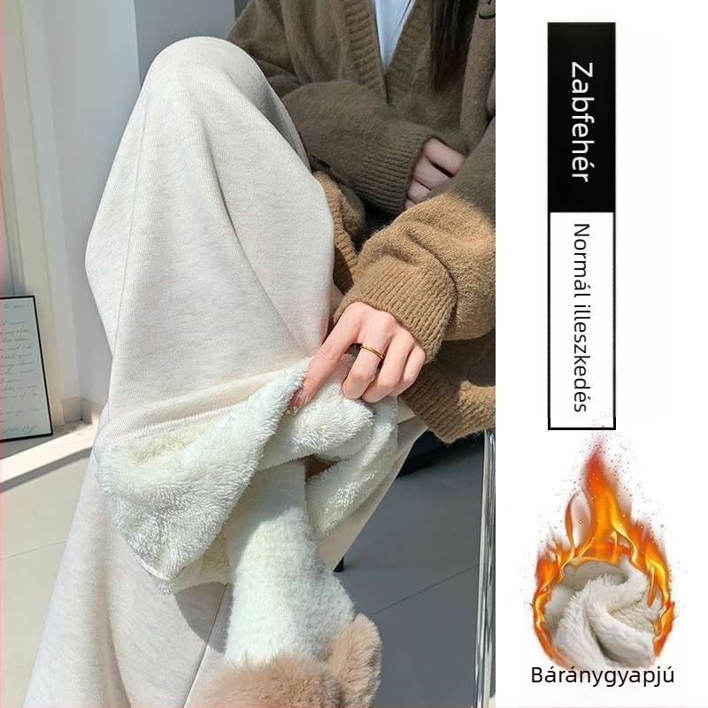 Szürke női nadrág fleece-betéttel, meleg őszi-téli időszakra, laza szabású