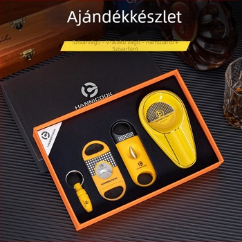 Hannicook szivarvágó készlet – rozsdamentes acél, V-formájú vágó, egyenes vágó, szivar fúró