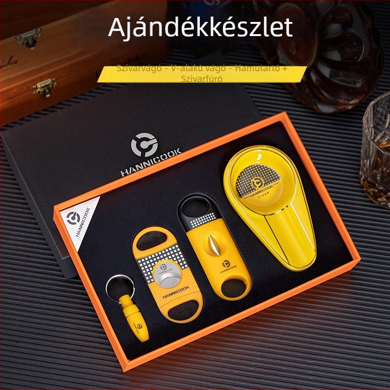 Hannicook szivarvágó készlet – rozsdamentes acél, V-formájú vágó, egyenes vágó, szivar fúró