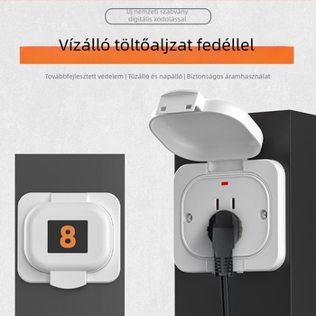 Kültéri falra szerelt ötpólusú töltőcsatlakozó kétkerekű elektromos járművekhez, fedéllel vízálló.