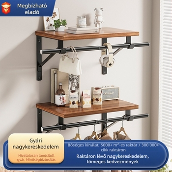 Falihoz szerelhető, többfunkciós tároló polc megerősített konzolokkal, cipők, táskák, ruhák és sapkák számára, rúddal