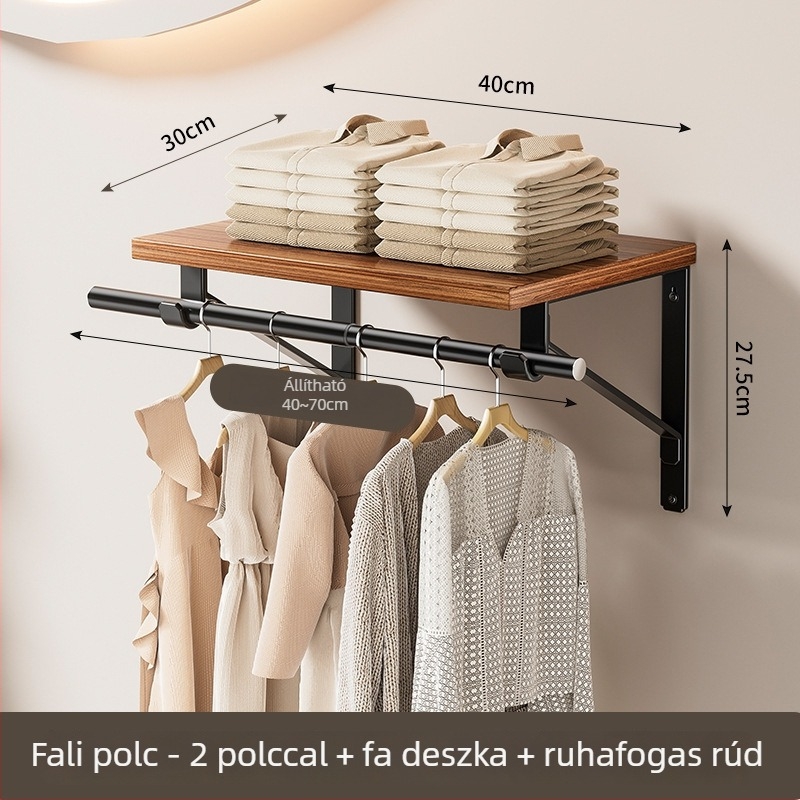 Falihoz szerelhető, többfunkciós tároló polc megerősített konzolokkal, cipők, táskák, ruhák és sapkák számára, rúddal