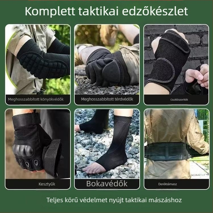 Vastagított taktikai kúszás-edzőkészlet térd- és könyökvédőkkel, beépített védőfelszereléssel
