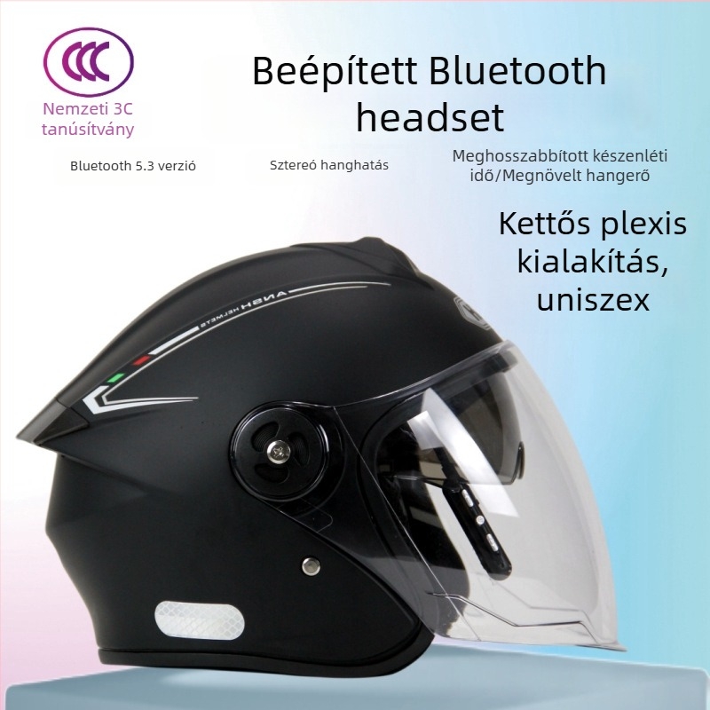 Elektromos járművekhez készült fél sisak beépített Bluetooth fülhallgatóval, dupla arcvédővel, uniszex, egész éves univerzális, az új nemzeti szabvány szerint