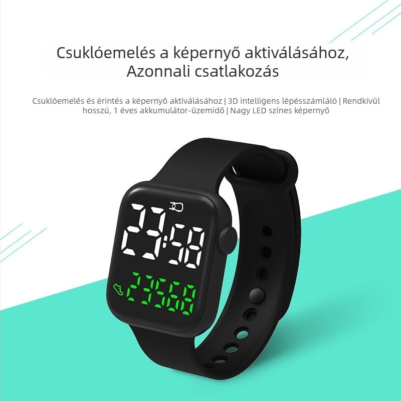 Orion Y3LED Okosóra lépésszámlálóval, érintőképernyő, mozgásérzékelő, 30m vízálló, téglalap alakú számlap, PU szíj