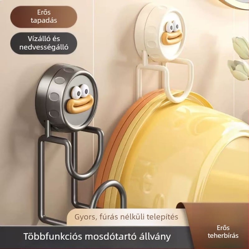 Fali szerelés nélküli mosdóhoz rögzített tároló – erős vákuumos rögzítéssel – fürdőszobai tároló